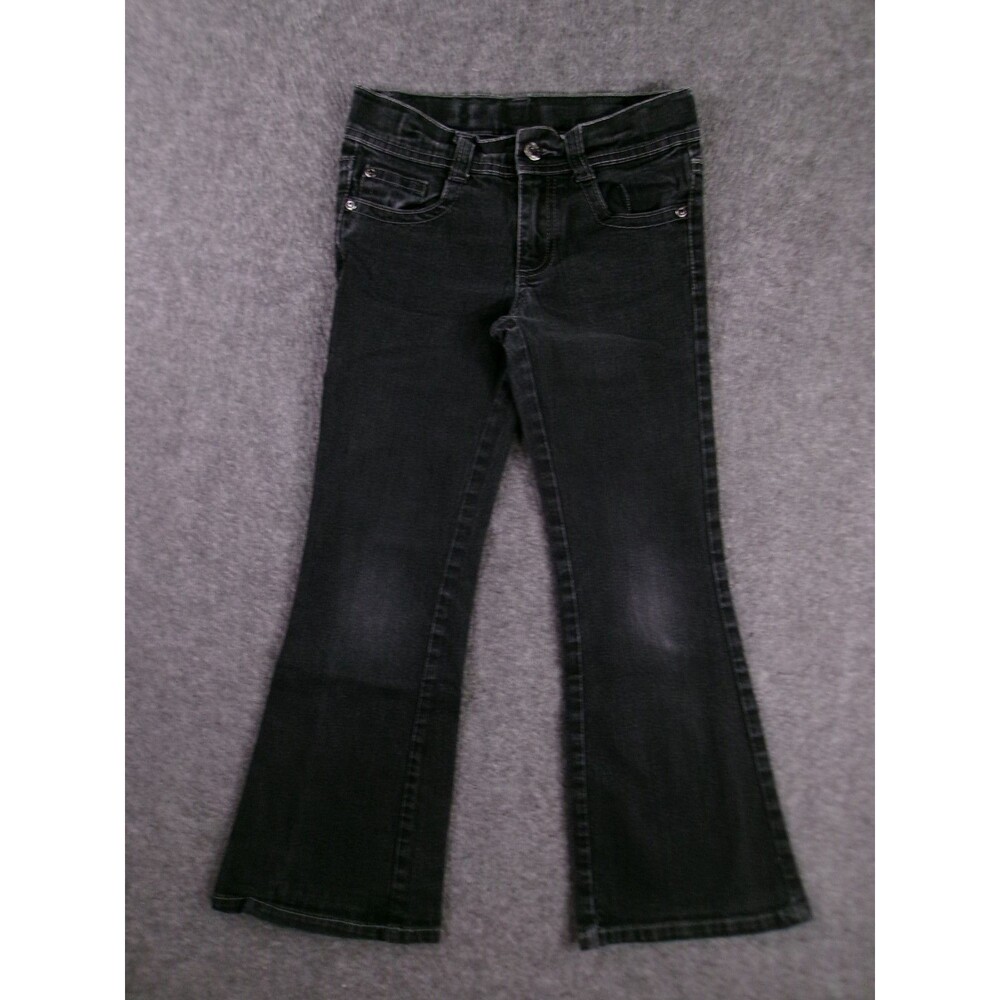 Faded Glory Jean Youth 7 Black Flare Leg Regular Fit Causal Dark Wash Y2K